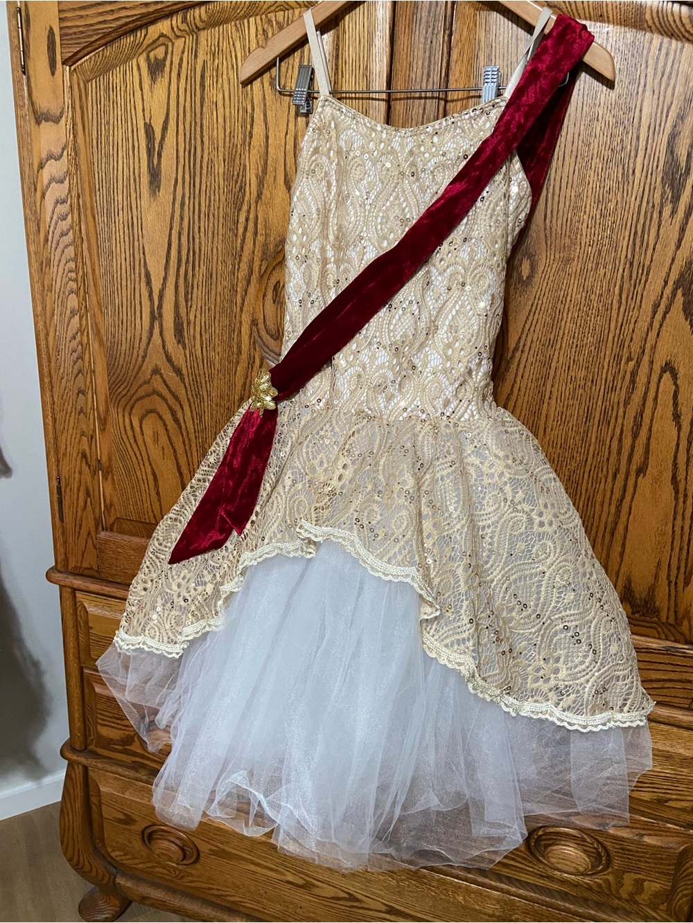 Revolution Adult Medium Lace Princess Costume Dress with Red Sash Dance Ballet